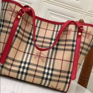 BurBerry Haymarket Checker Tote with a Red Outling